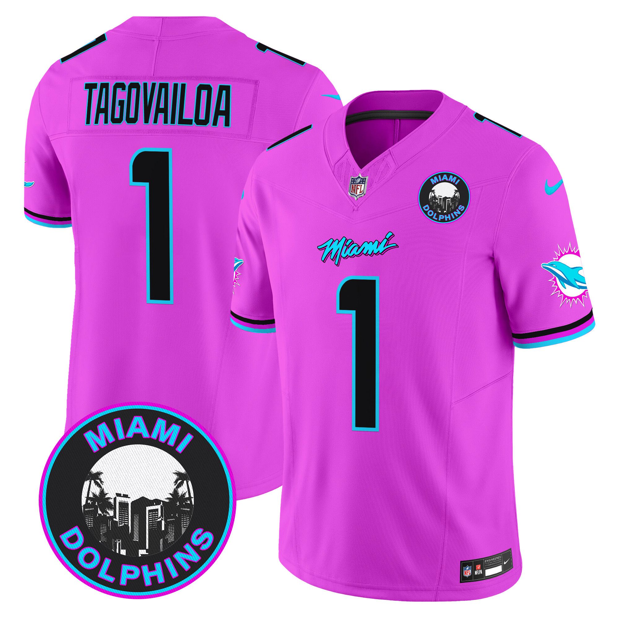 Men Miami Dolphins #1 Tagovailoa Pink 2024 Nike Vapor Limited NFL Jersey->customized nfl jersey->Custom Jersey